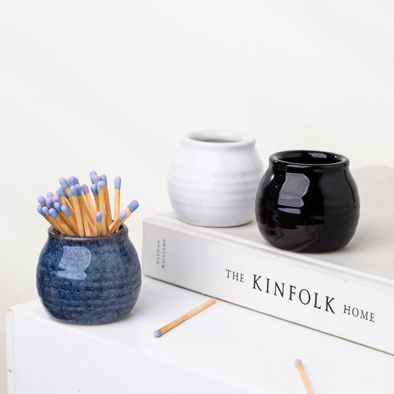 Estilo japonés retro hogar de cerámica palillo de dientes de algodón hisopo cubo partido jarra de almacenamiento caja de hilo sin tapa decoración contenedor de almacenamiento