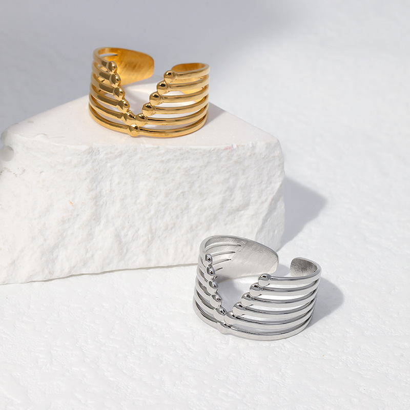 Retro Stripe Stainless Steel Hollow Out Open Ring