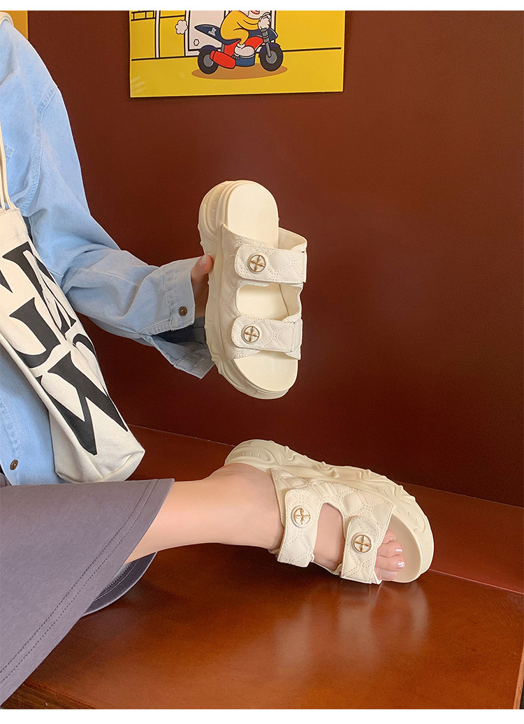 Sandal hở mũi nữ phong cách Xiaoxiang đế bánh xốp tăng chiều cao mùa hè 2025 — Màu đen, Màu trắng be chi tiết 6