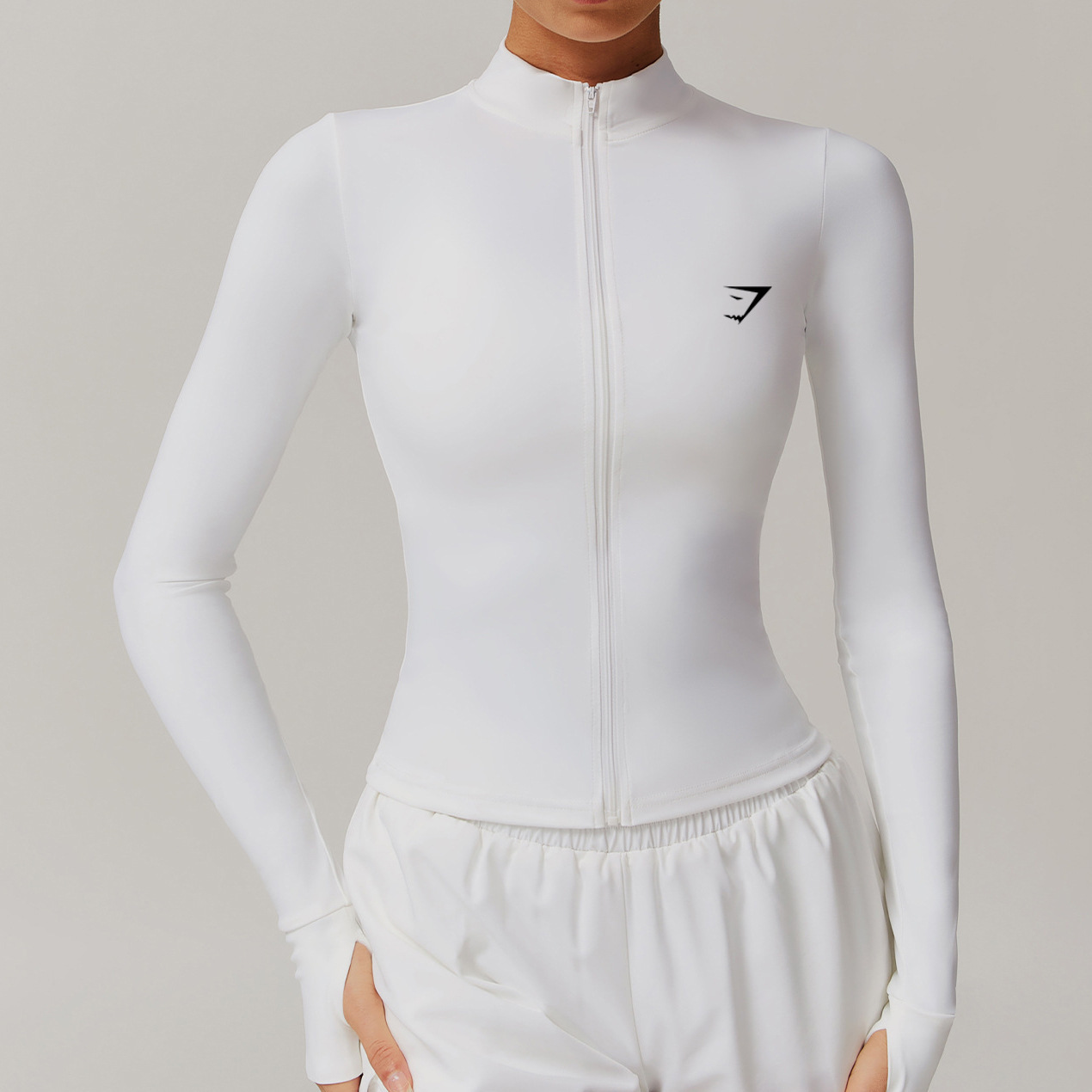 Gymshark cremallera ajustada para correr chaqueta deportiva transpirable desnuda entrenamiento yoga de secado rápido manga larga