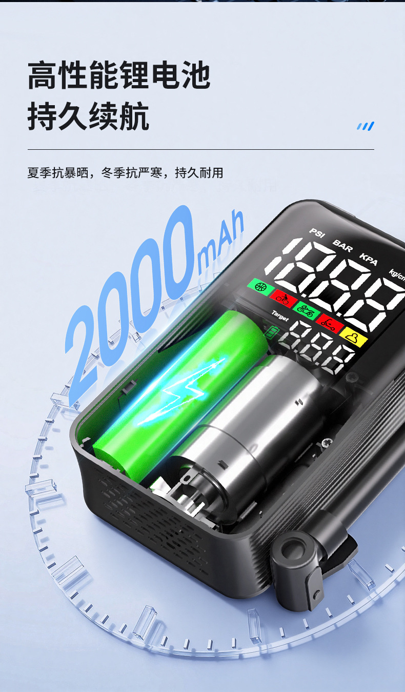 Handheld portable car air pump for bicycles, motorcycles, tires, balls, mountain bikes, outdoor use, large capacity inflator