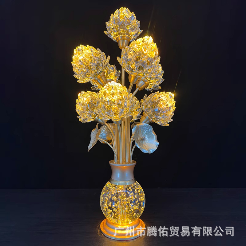 led水晶莲花灯佛供灯佛堂寺庙插电供奉家用长明灯观音灯纯铜供灯|undefined