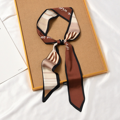Korean small scarf long style French-style hair tie narrow thin silk scarf for women versatile spring and autumn headband ribbon