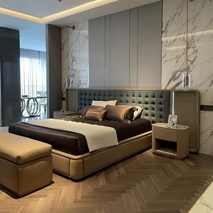 Visionnaire Leather Bed Italian Accessible Luxury Classy Mansion House Large Bedroom Widescreen Whole House Design