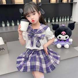 女童洋卡通套装夏装2026新款洋气女孩夏季儿童学院风jk制服两件套