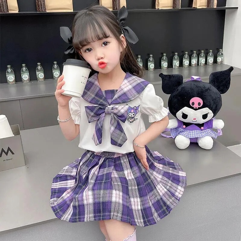 Girl's Foreign Cartoon suit Summer Dress 2025 New Style Girl's Summer Children's College Style JK Uniform Two-Piece Set