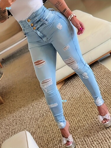 Women's High Waisted Slim Fit Ripped Skinny Jeans Light
