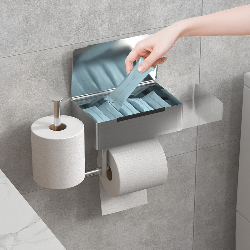Soporte de pañuelos transfronterizo 304 soporte de papel higiénico sin agujeros de acero inoxidable caja de pañuelos de privacidad del baño soporte de papel enrollado caja de pañuelos húmedos
