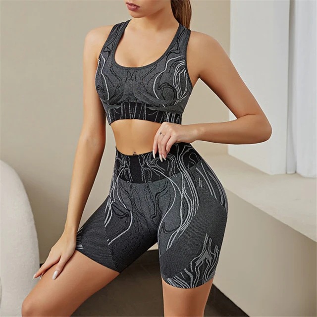 Îmbrăcăminte de damă cu imprimeu sport îngroșat, yoga, fitness, colanți fără sudură, costum_voghion.com