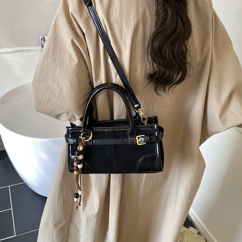 Transfronterizos otoño invierno retro esmeriado empalme bolso de mano mujer 2025 nueva moda color contraste bolso de hombro
