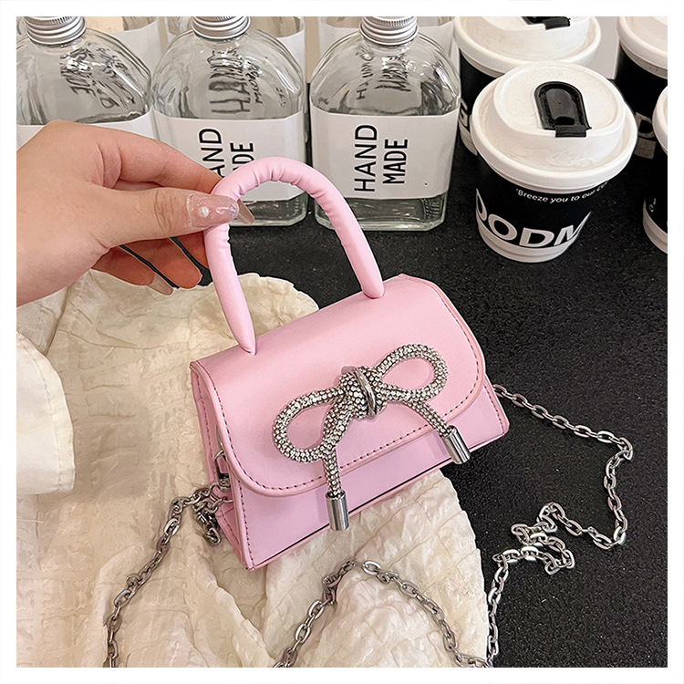 Ins niche French textured bag female 2024 new bow small square bag stylish shoulder messenger bag_voghion.com