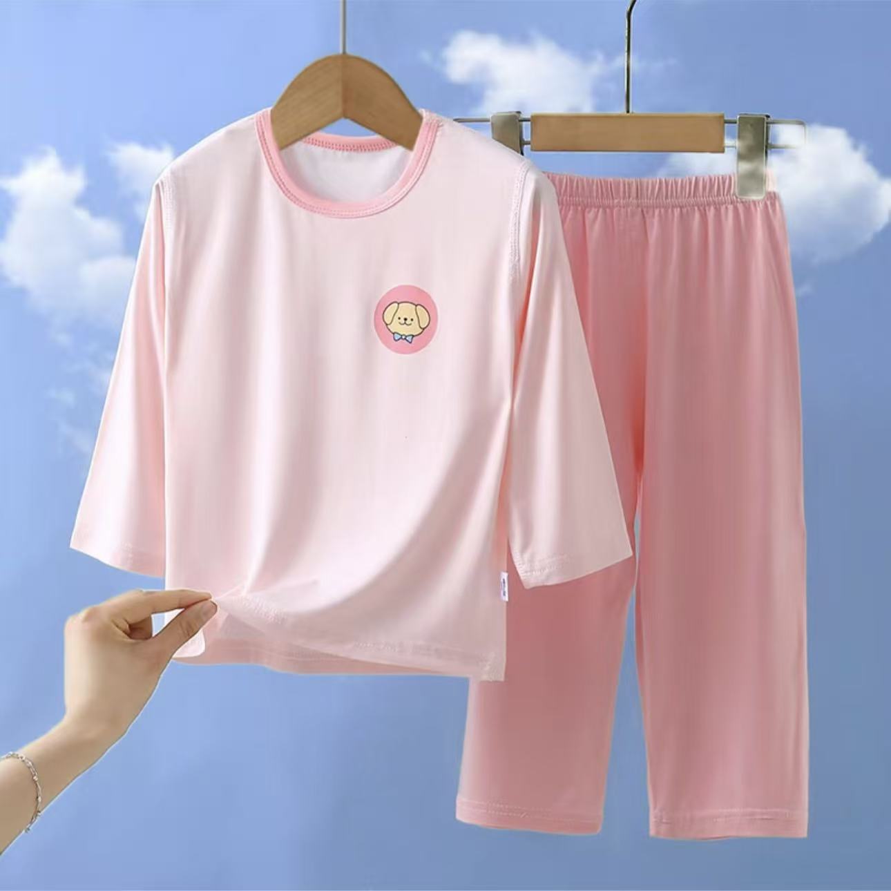 Youke Spring and Summer Children's Nine-point Long-sleeved Home Clothes Boys and Girls Cute Air-conditioning Clothes Cartoon Pajamas Set