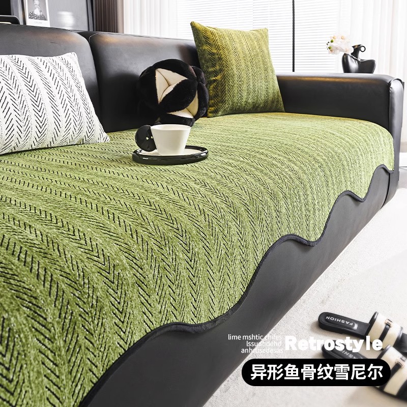 Luz de lujo de alto nivel sensación sofá cojín de invierno antideslizante cojín de sofá de cuero recto cuatro estaciones generales 2024 nueva toalla de tela