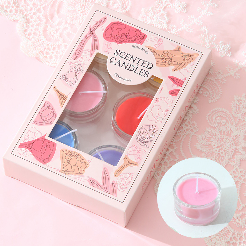 Vaso de vidrio de 8 horas pequeña vela de bananas redonda aceite esencial prueba de fragancia tipo vela sin humo vela vela de cena fábrica al por mayor