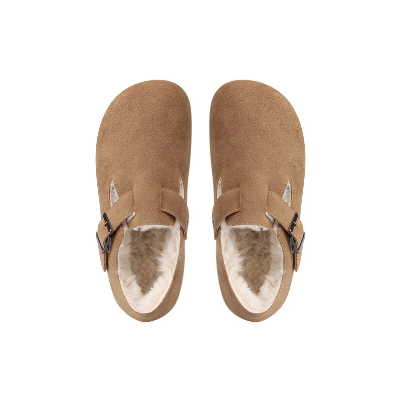 Zapatos de cuero genuino para mujer, zapatos de felpa cálidos de suela gruesa con todo incluido vintage, mocasines deslizantes
