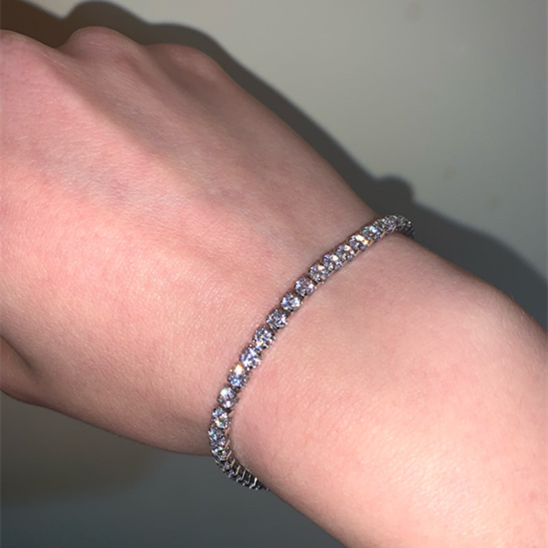 Cross-border Simple 4mm Full Diamond Crystal Bracelet Female Zircon Silver Plated Couple Jewelry Bracelet Single Buckle