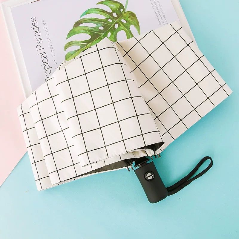 雨伞女防晒遮阳简约格子折叠晴雨两用清新黑胶创意防紫外线太阳伞