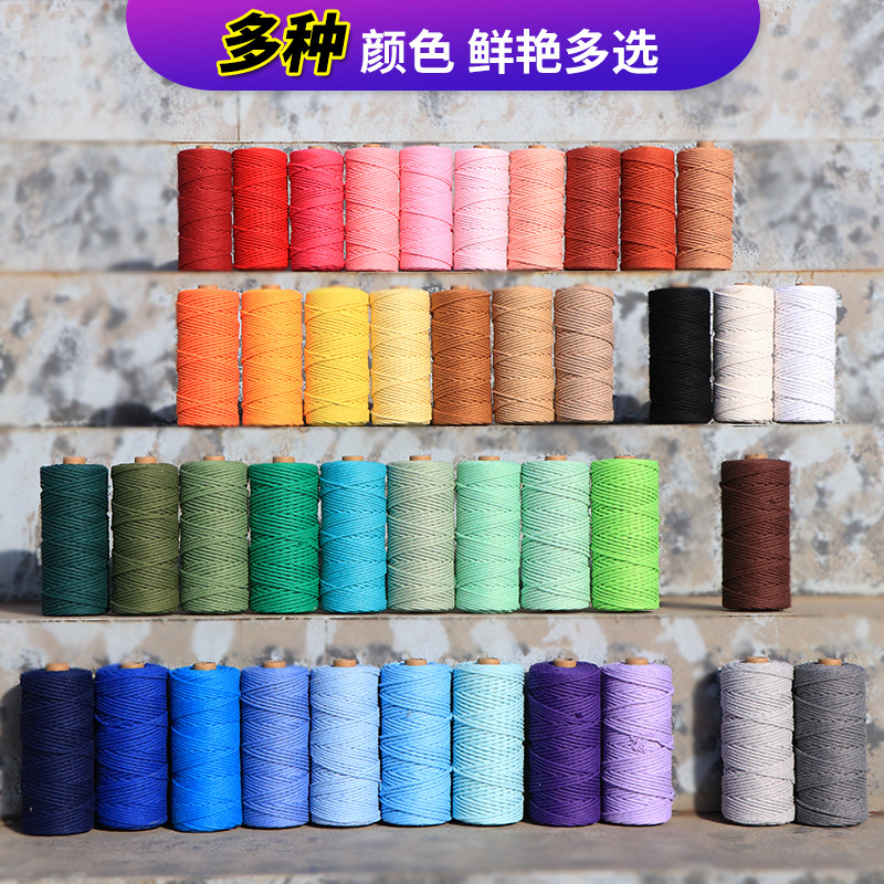 Cuerdas de algodón de color transfronterizas tejidas de algodón 2mm3mm4mm cuerdas de algodón hechas a mano cuerdas decorativas DIY cuerdas de algodón de color colgantes