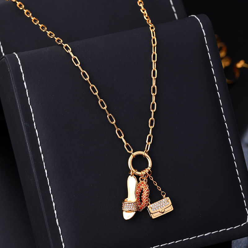 《高版本不掉色18k金厚度0.05+電泳+拋數++4》紅唇項鍊耳環套裝