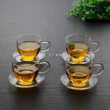 批发6只装茶具玻璃杯带把功夫茶杯品茗杯耐热加厚家用套装透明小