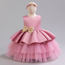 欧美新款儿童礼服裙女童网纱蓬蓬公主蛋糕女孩连衣裙生日跨境礼服