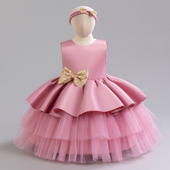歐美新款兒童禮服裙女童網紗蓬蓬公主蛋糕女孩連衣裙生日跨境禮服