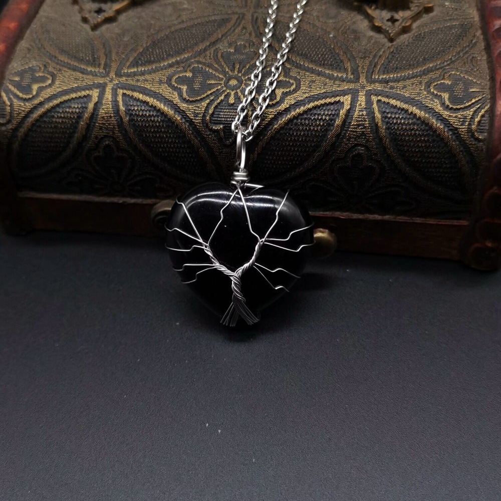 Retro Heart Shape natural stone Copper Plating Pendant Necklace 1 Piece