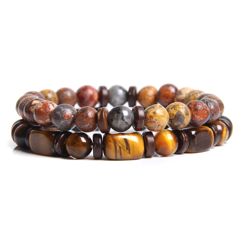 Men'S Gender Retro Geometric Natural Stone Tiger Eye Men'S Bracelets Men Beaded Bracelets