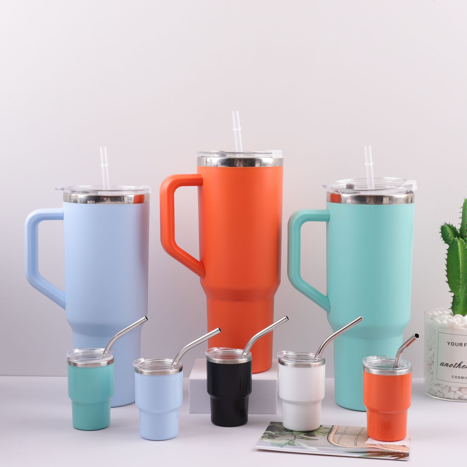 Nuevos productos transfronterizos 30oz conjunto de tazas de paja de acero inoxidable de doble capacidad al aire libre para compartir tazas al por mayor