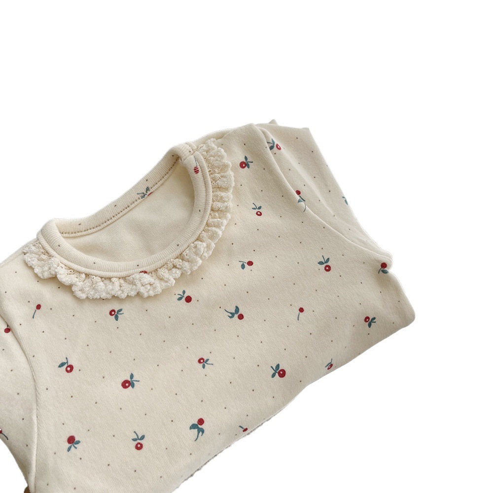 INS femenina coreana bebé algodón impresión alta elástico ropa de casa traje recién nacido lindo traje encaje marea