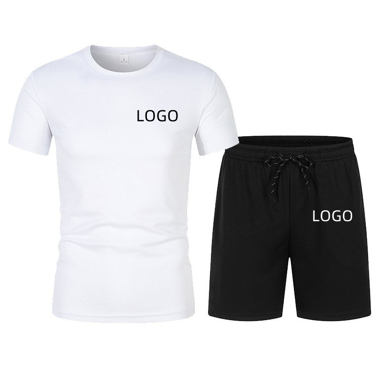 Se puede hacer - camiseta de traje de manga corta de malla para hombres de verano + pantalones cortos deportivos de cinco puntos en color sólido y casual