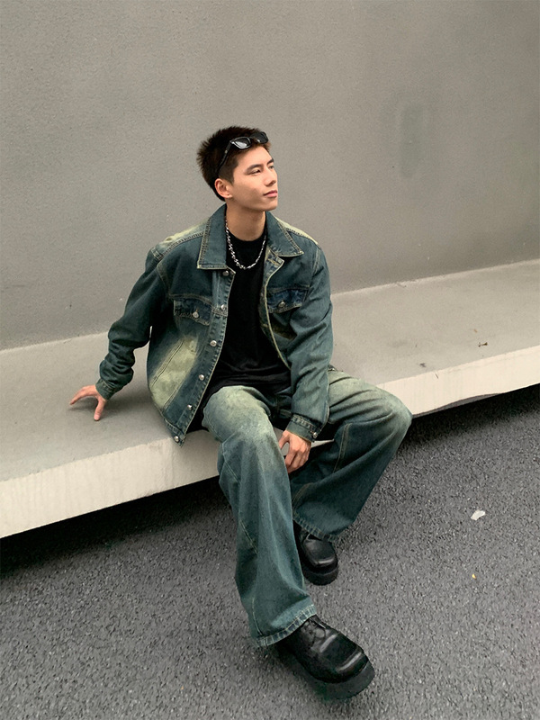 2023 American Style Fashionable Brand Retro Denim Jacket Men's Spring Fashionable Handsome Loose Two-piece Fashionable Jacket