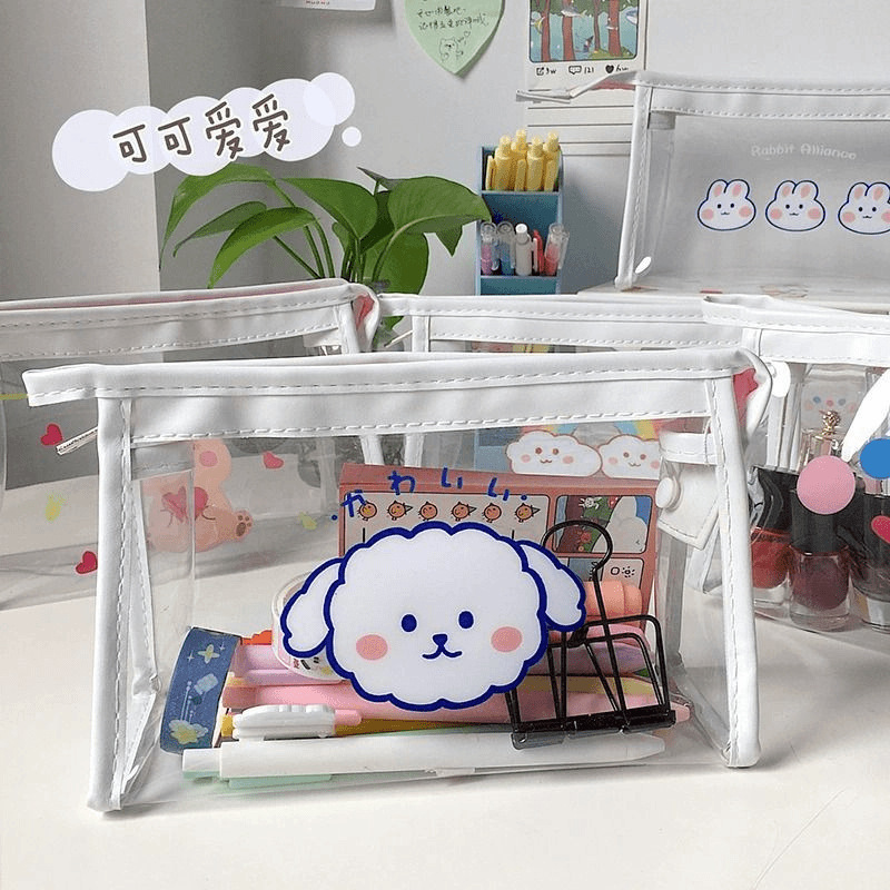日系insシンプル透明防水pvc少女心鉛筆袋かわいい学生大容量化粧品収納バッグ|undefined