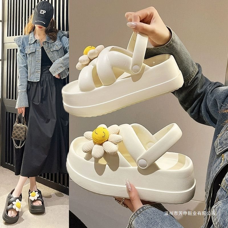 Two-way wear sandals and slippers for women, summer outdoor wear, for petite individuals, platform thick-soled height-increasing sports casual beach floral sandals