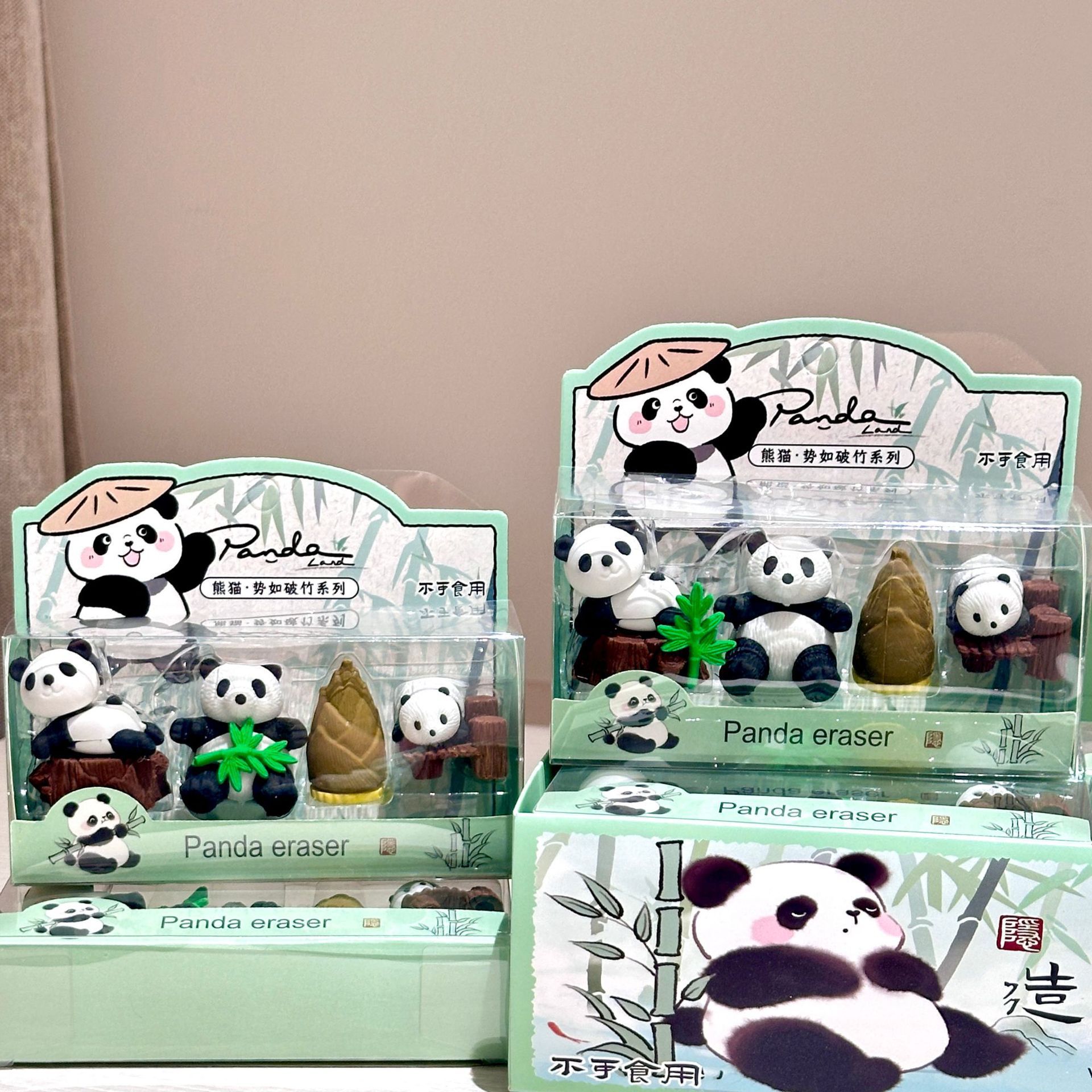 Borrador de panda de dibujos animados, goma de costura de marea nacional, cuatro cajas, pintura y limpieza, material de oficina de aprendizaje para estudiantes limpios