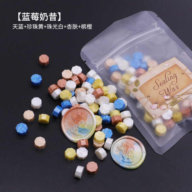 Ocho-lado fuego pintura cera grano mezclado color 35g bolsa de embalaje fuego pintura cera sello al por mayor sobre DIY mano cuenta de sellado Uso de cera
