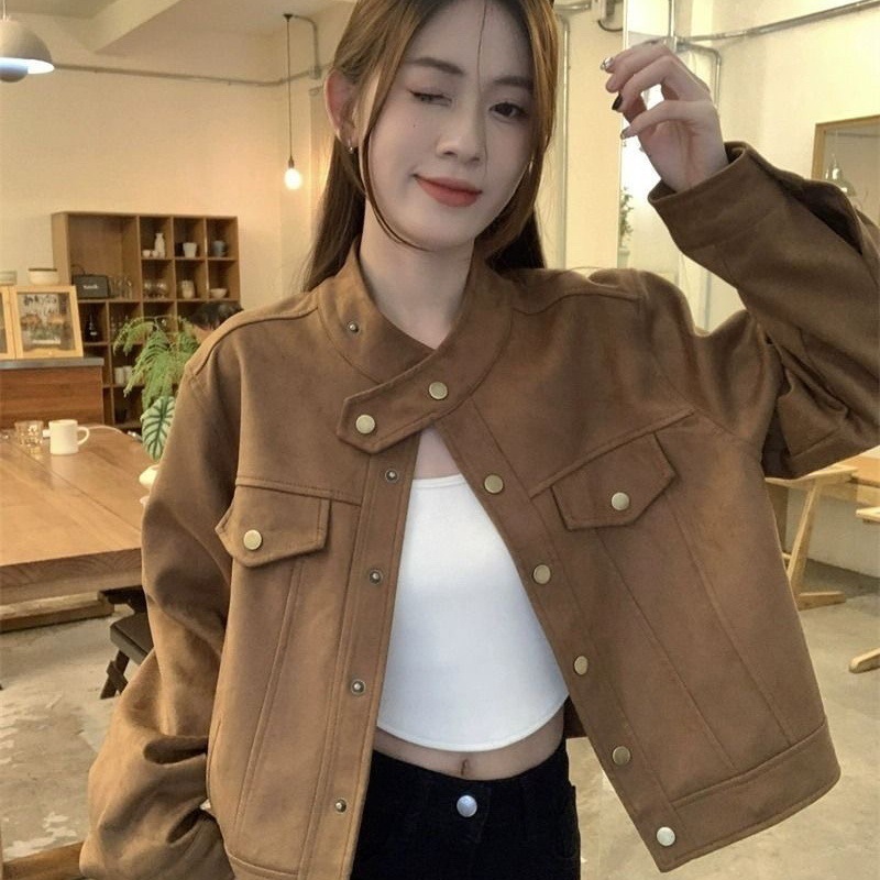 美拉德秋冬新款宽松设计短款显瘦外套小个子长袖夹克上衣外套女|undefined