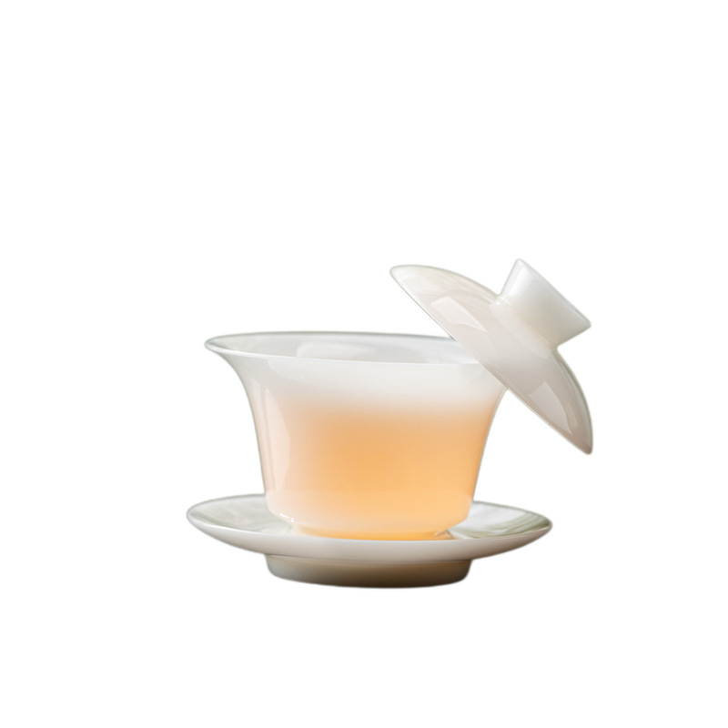 高档冰种璞玉三才盖碗陶瓷单个潮汕功夫茶具泡茶杯白瓷印logo送礼|undefined