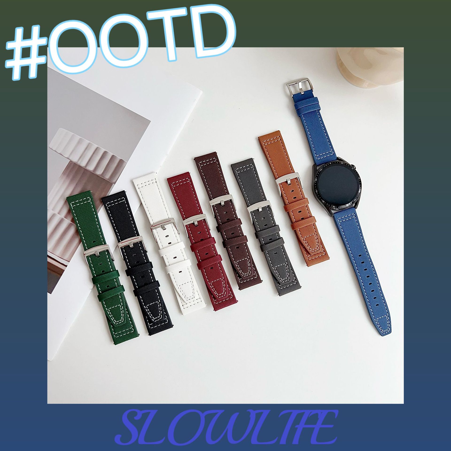 Suitable for Huawei Gt54 Samsung Watch6 Xiaomi S4 Watch with Pilot Texture Leather Pin Buckle Flat Tail Cross-Border