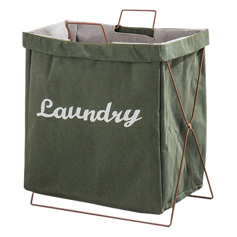 Canasta de lavandería de lino de algodón impermeable canasta de lavandería canasta de almacenamiento de ropa japonesa simple soporte de hierro tela plegable canasta de lavandería cubo