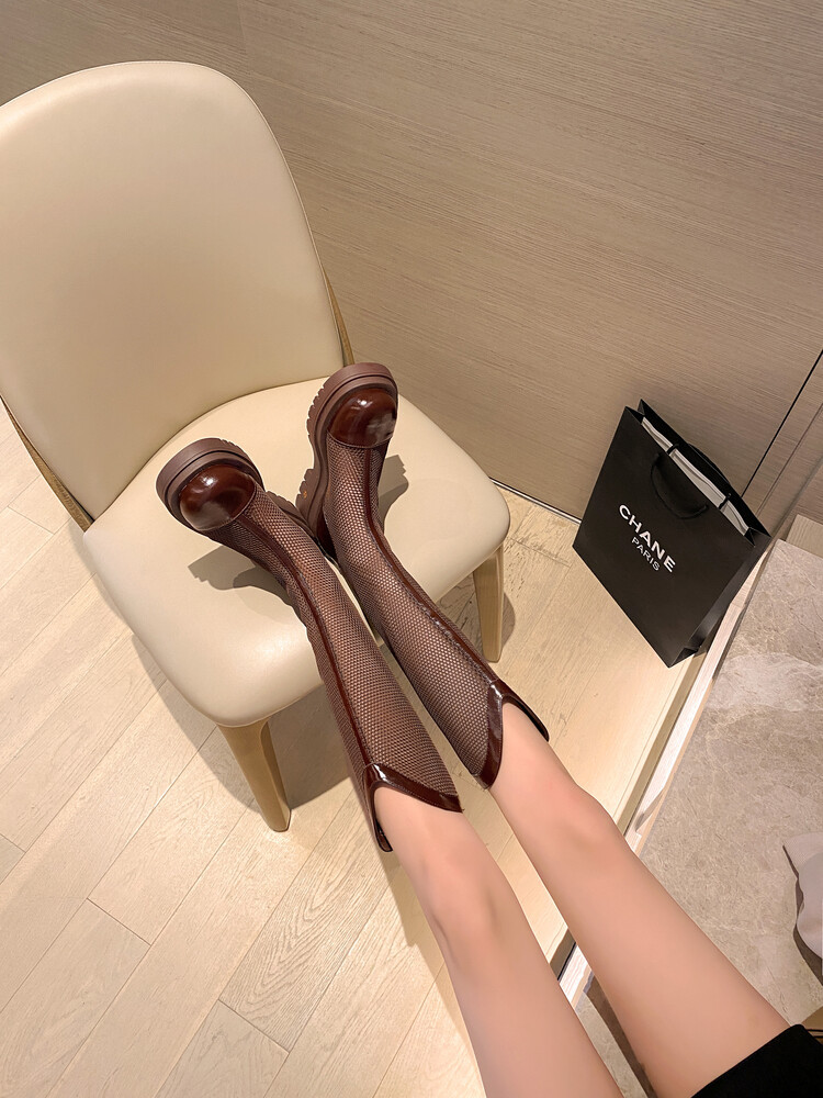 Boot nữ da lưới thoáng khí mùa hè, đế dày rỗng, ống rộng cho chân to — Màu nâu ống lớn, Màu đen cổ ống lớn, Ống nhỏ màu đen, Ống nhỏ màu be chi tiết 17