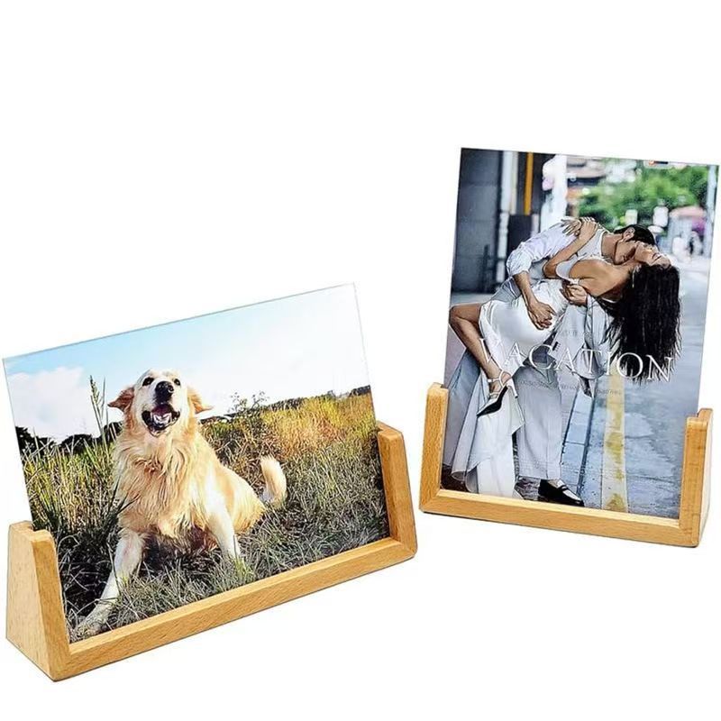 Madera sólida de nuez negra marco de foto en forma de U plataforma de exhibición acrílica base de calendario tarjeta de conferencia base de soporte de madera