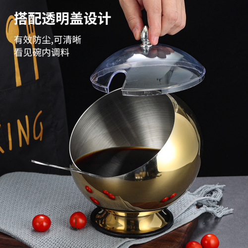 Korean stainless steel cooking basin creative slant bowl seasoning jar restaurant buffet sauce bowl with lid spherical small food cup