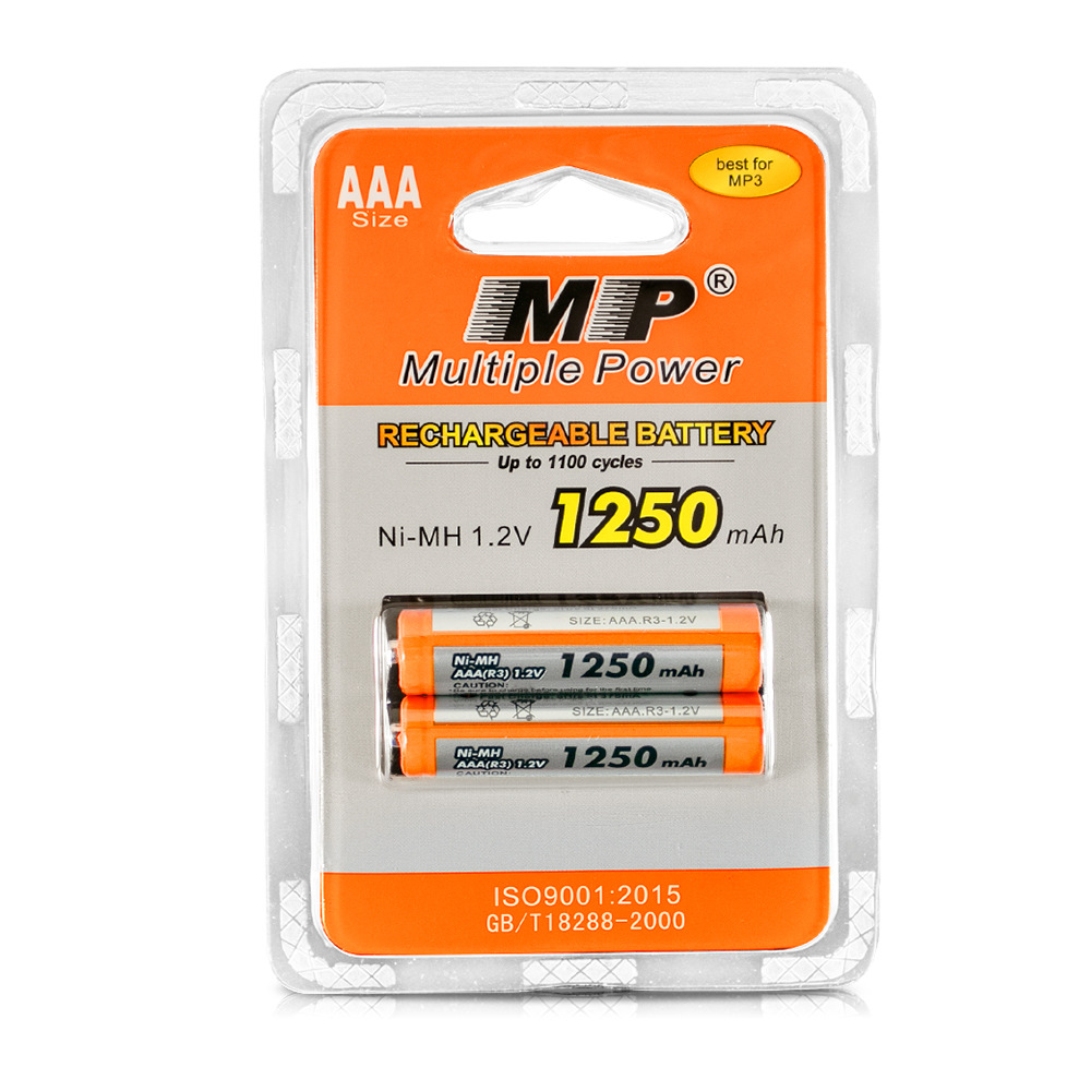 外贸出口 MP英文2粒卡装AAA7号1250mAh镍氢可充电电池玩具鼠标用