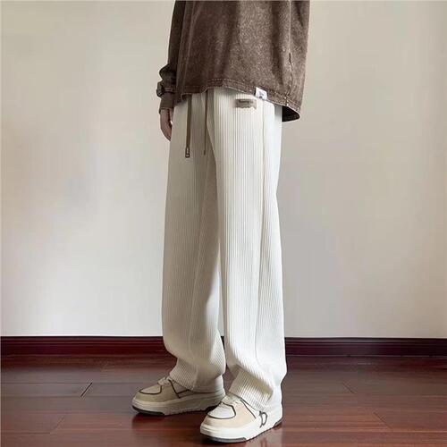 Men's Corduroy Casual Pants 2025 Spring and Autumn American Loose Wide Leg Sports Pants with Texture Straight Leg Pants