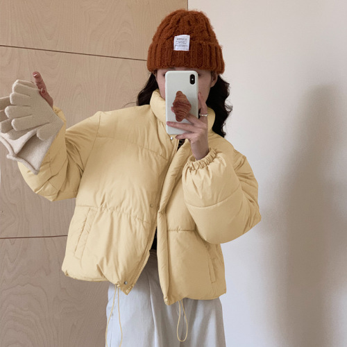 Short stand collar down cotton coat women's 2025 winter Korean style loose thickened bread coat cotton coat
