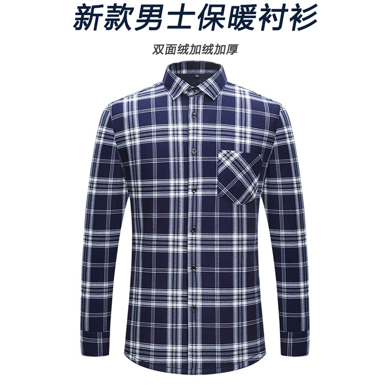 Новая терморубашка, мужская бархатная утолщенная клетчатая рубашка с длинными рукавами, двусторонняя бархатная зимняя новая деловая повседневная рубашка среднего возраста
