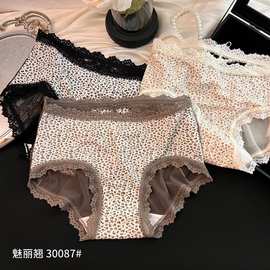 3条装魅丽翘豹纹心机内裤女火辣性感镂空包臀无痕纯欲三角裤女