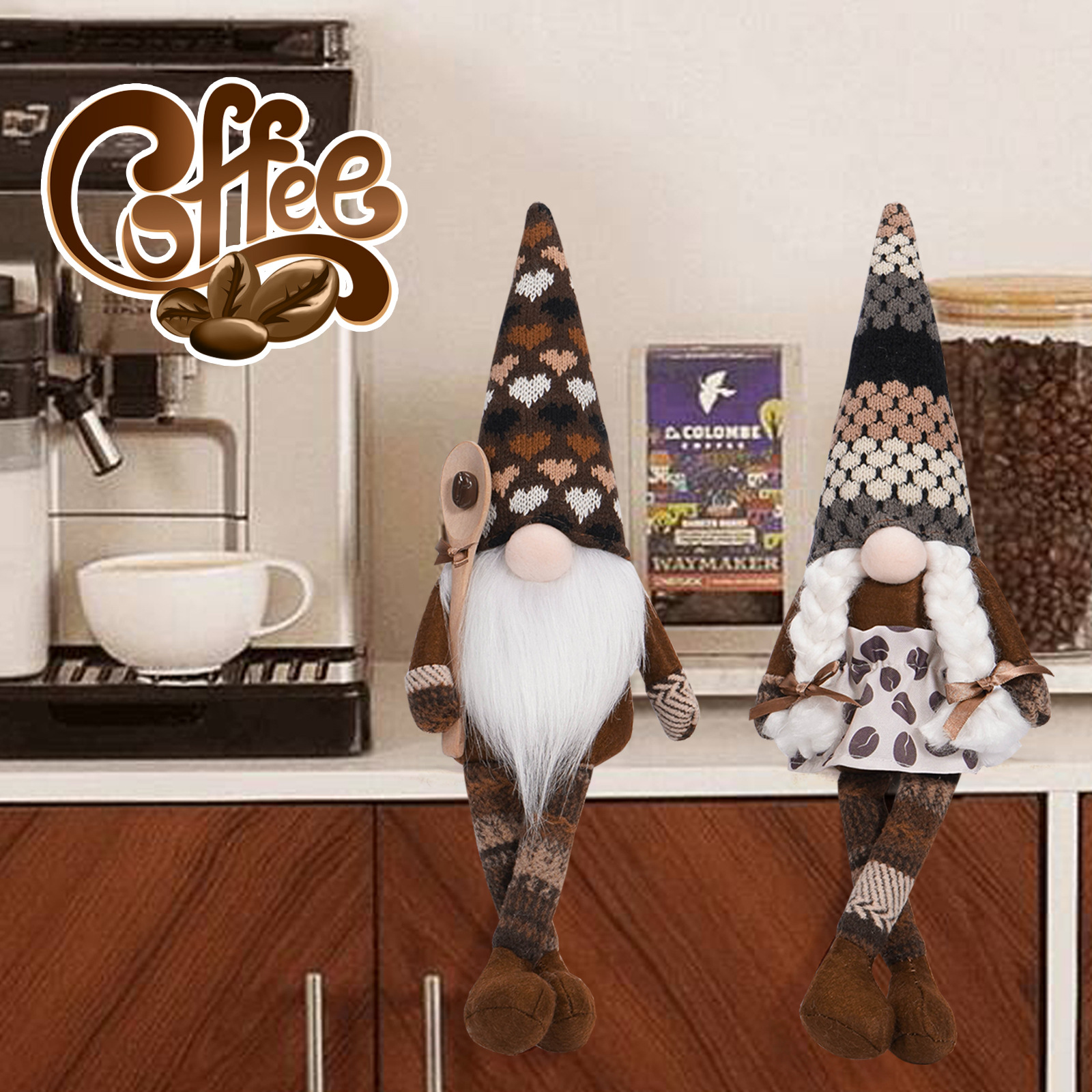 Nuevo Festival de café transfronterizo muñeca sin rostro de punto con cuchara de sopa colgando pierna Rudolf muñeca decoración del hogar adornos