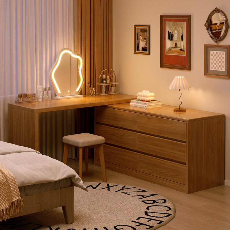 Comodador de madera maciza dormitorio moderno y simple 2025 nuevo estilo chino giratoria gabinete de maquillaje en el almacén de la cama